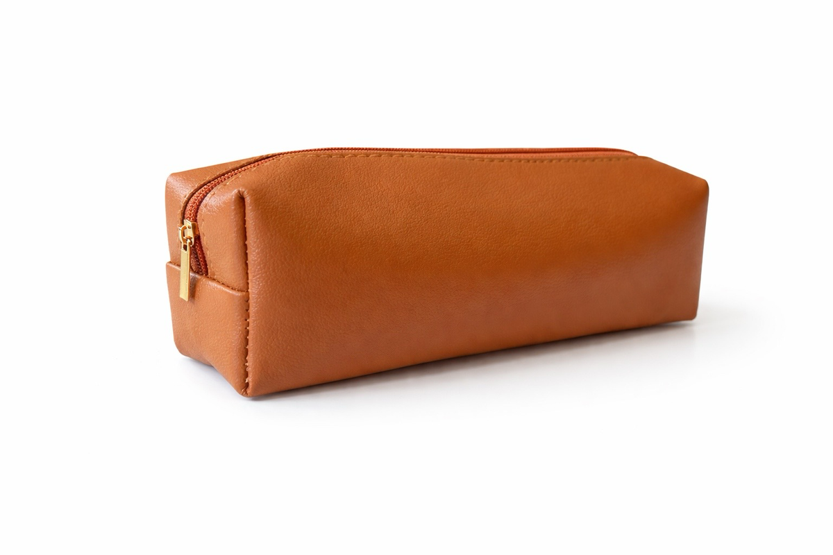 Brown PU Leather Pencil Case